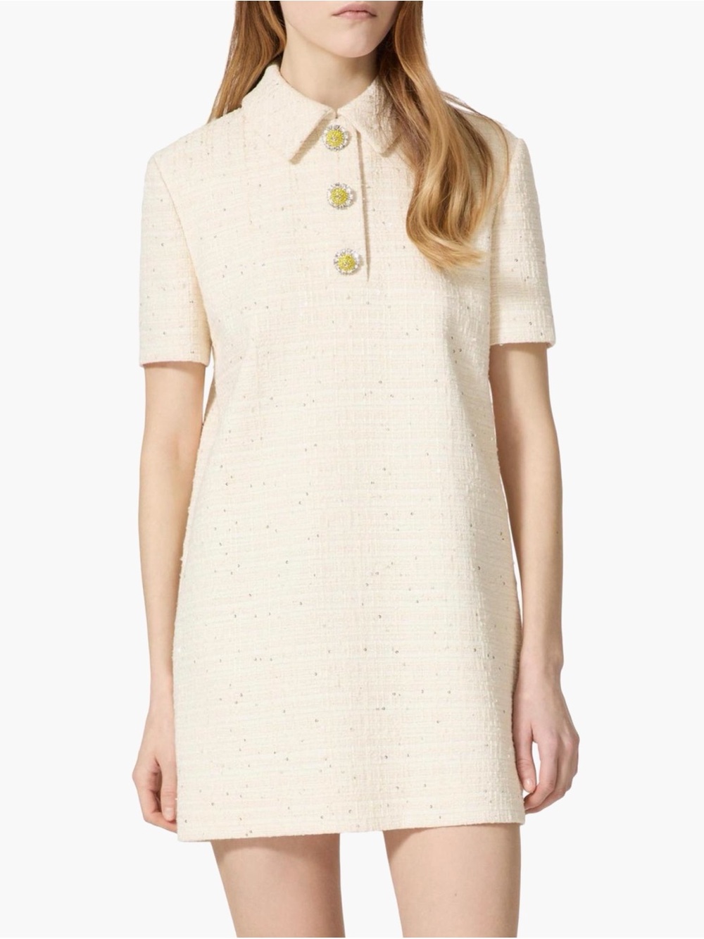 Valentino Garavavi delicate  Cream Tweed Polo Mini Dress with logo V  Buttons